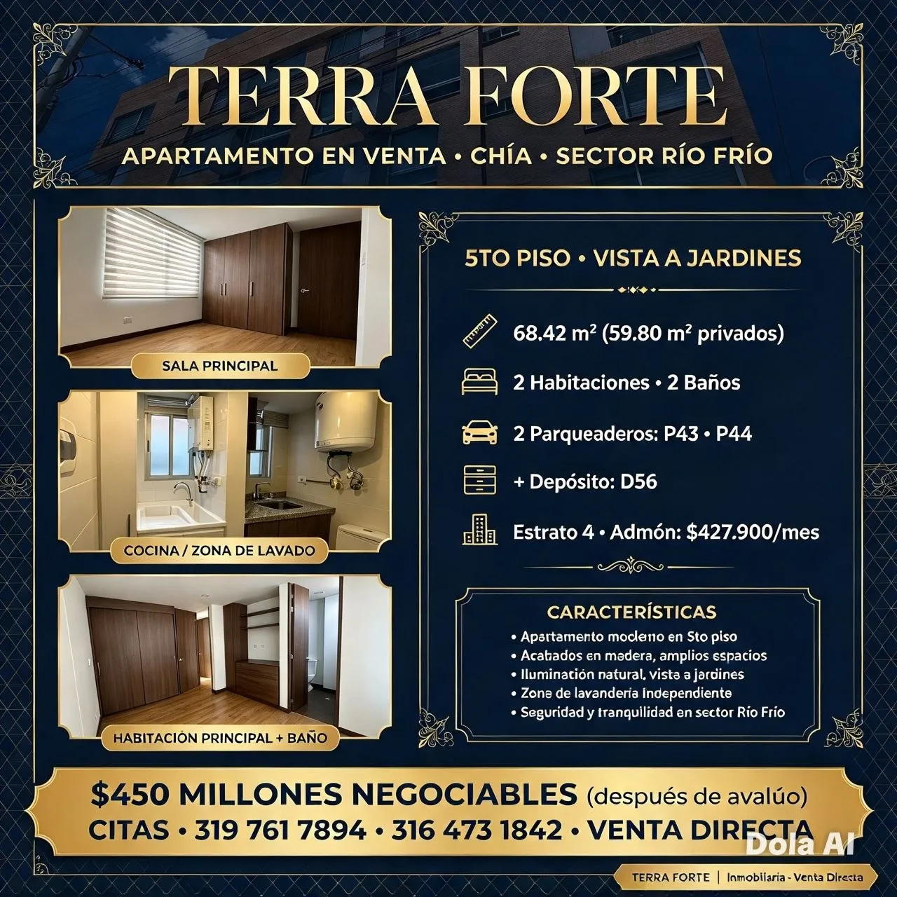 Apartamento en Venta Terra Forte Chía Cundinamarca - 5to Piso - 68.42m² - 2 Parqueaderos P43 P44 + Depósito D56 - Sector Río Frío - $450 Millones Negociables — foto 2